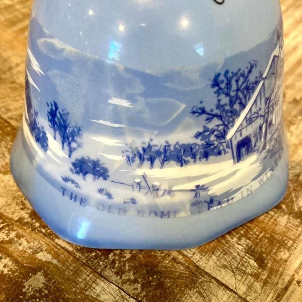 2 Christmas Bells Currier & Ives 1984 Vintage Blue and White The Old Homestead - Picture 13 of 14